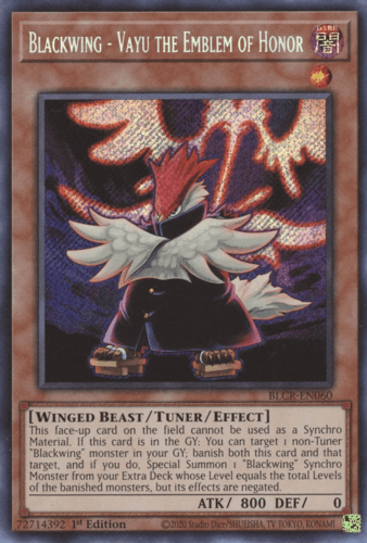 Blackwing - Vayu the Emblem of Honor - BLCR-EN060 Secret Rare 1st Edition
