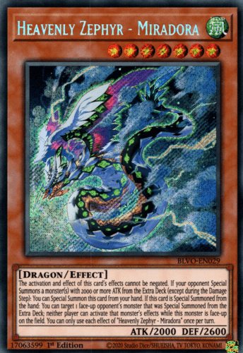 Heavenly Zephyr - Miradora - BLVO-EN029 Secret Rare 1st Edition