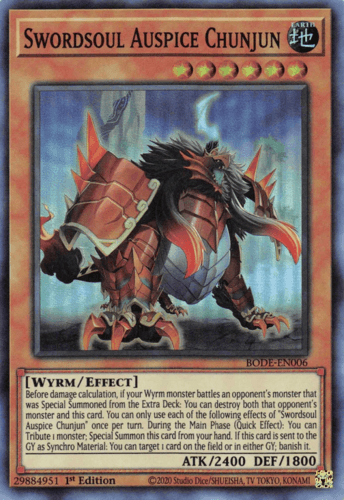 Swordsoul Auspice Chunjun - BODE-EN006 Super Rare 1st Edition