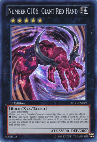 Number C106: Giant Red Hand - DRLG-EN049 Super Rare 1st Edition