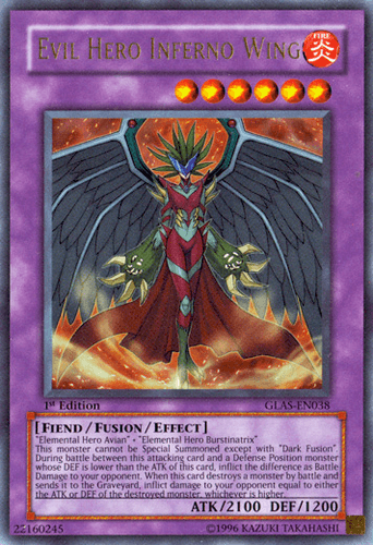 Evil HERO Inferno Wing - GLAS-EN038 Ultra Rare 1st Edition