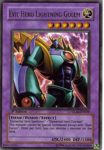 Evil HERO Lightning Golem - GLAS-EN039 Ultimate Rare 1st Edition
