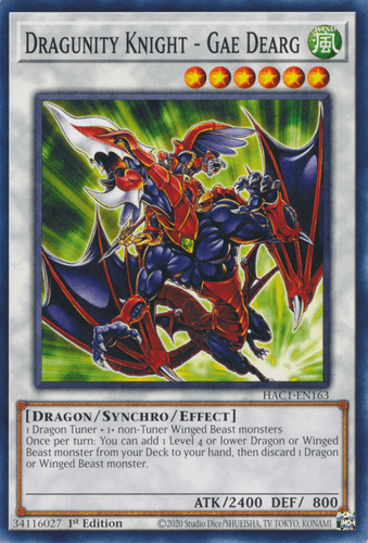 Dragunity Knight - Gae Dearg - HAC1-EN163 Duel Terminal Technology Common 1st Edition