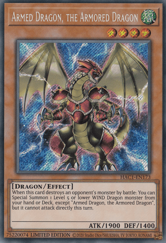 Armed Dragon, the Armored Dragon - HAC1-EN173 Secret Rare Limited Edition