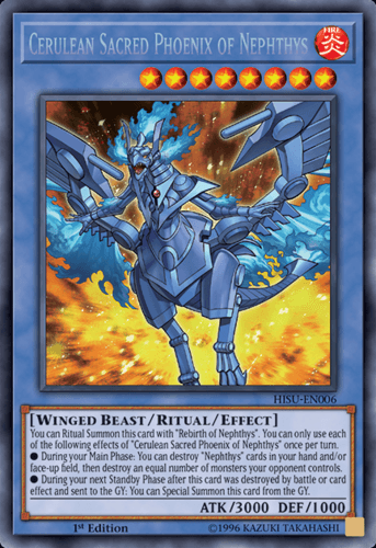 Cerulean Sacred Phoenix of Nephthys - HISU-EN006 Secret Rare 1st Edition