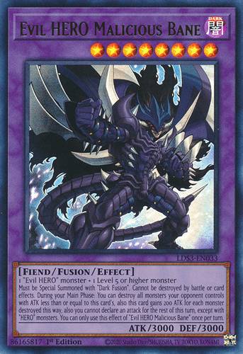 Evil HERO Malicious Bane - LDS3-EN033 Ultra Rare 1st Edition