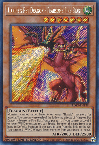 Harpie's Pet Dragon - Fearsome Fire Blast - LDS3-EN138 Secret Rare 1st Edition