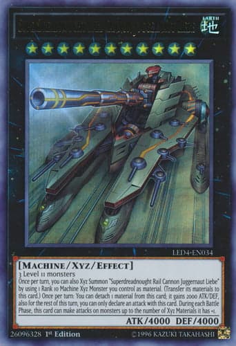 Superdreadnought Rail Cannon Juggernaut Liebe - LED4-EN034 Ultra Rare 1st Edition