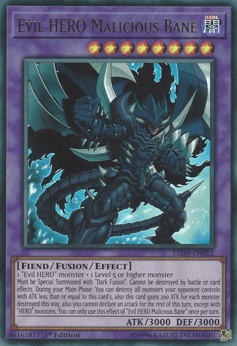 Evil HERO Malicious Bane - LED5-EN012 Ultra Rare 1st Edition