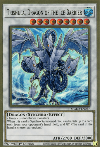Trishula, Dragon of the Ice Barrier - MGED-EN027 Premium Gold Rare 1st Edition