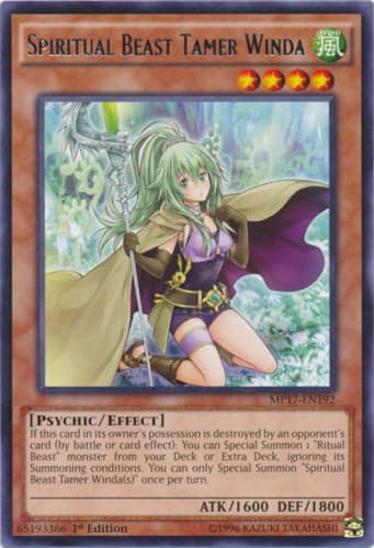 Spiritual Beast Tamer Winda - MP17-EN192 Rare 1st Edition