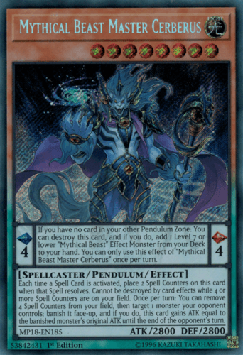 Mythical Beast Master Cerberus - MP18-EN185 Secret Rare 1st Edition