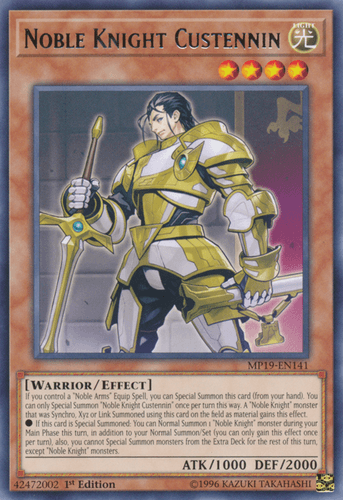 Noble Knight Custennin - MP19-EN141 Rare 1st Edition