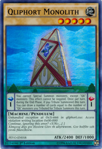 Qliphort Monolith - PEVO-EN058 Super Rare 1st Edition