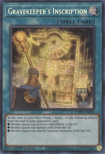 Gravekeeper's Inscription - PHHY-EN000 Secret Rare 1st Edition