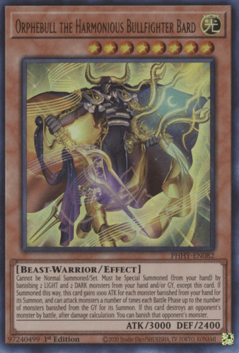 Orphebull the Harmonious Bullfighter Bard - PHHY-EN082 Ultra Rare 1st Edition