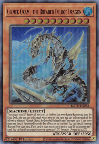 Gizmek Okami, the Dreaded Deluge Dragon - ROTD-EN032 Ultra Rare 1st Edition
