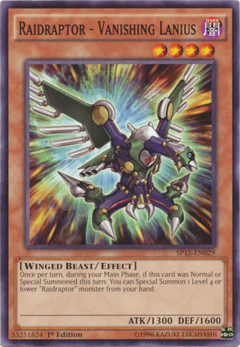Raidraptor - Vanishing Lanius - SP15-EN029 Shatterfoil Rare 1st Edition
