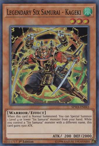 Legendary Six Samurai - Kageki - SPWA-EN043 Super Rare 1st Edition