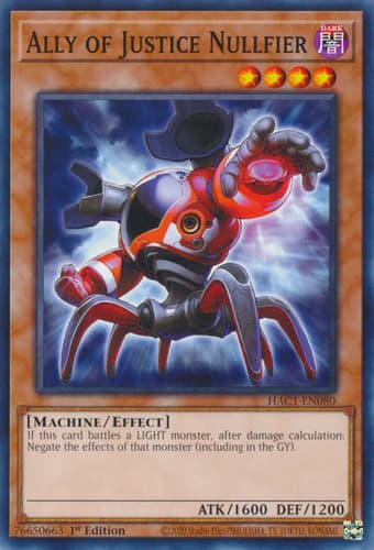 Ally of Justice Nullfier - DT02-EN024 Duel Terminal Normal Parallel Rare Limited Edition