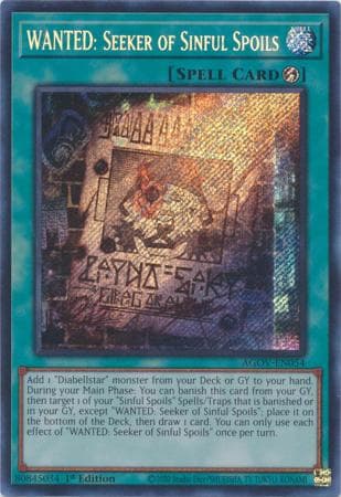 WANTED: Seeker of Sinful Spoils - AGOV-EN054 Secret Rare 1st Edition